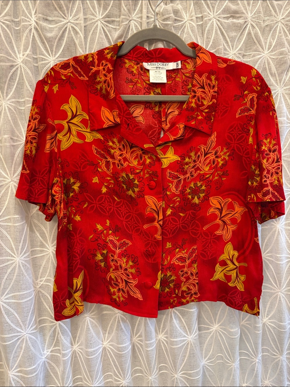 Miss Dorby Red Floral Short Sleeve Button-Down Shirt
